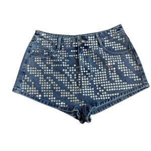 NWOT Nasty Gal Zebra Rhinestone Denim Shorts Festival Rave Y2K Size 6